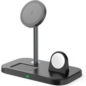 3 in 1 Wireless Charging Station for Apple Devices, MagSafe Charger Stand with 30W Adapter, Wireless Charger for iPhone 15/14/13/12 Series, Apple Watch Series 1-9 and AirPods (Black) in Saudi Arabia