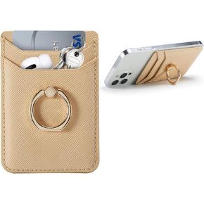 حامل بطاقة ائتمان Crymow لحافظة الهاتف، حافظة هاتف بمحفظة RFID لاصقة على معظم الهواتف الذكية، مرفق محفظة لاصقة لحافظة الهاتف مع حامل حلقة الإصبع لهاتف iPhone&Galaxy، جلد نباتي وردي in Kuwait