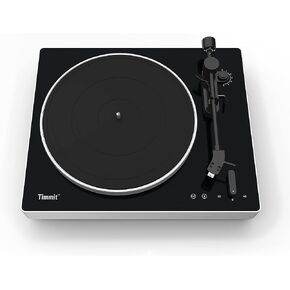 مشغل تسجيل فينيل قابل للدوران من Timmit مع جهاز إرسال بلوتوث وتسجيل USB إلى الكمبيوتر الشخصي، مضاد للتزلج، ناقل حركة الحزام، سرعتان، غطاء غبار من القماش، طبق من سبائك الألومنيوم - AT3600L (أسود) in Kuwait