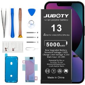 بطارية JUBOTY 5000 مللي أمبير في الساعة لهاتف iPhone 13، Li-ion 2023، بطارية بديلة مطورة جديدة ذات سعة عالية 0 دورة لهاتف iPhone 13 موديلات A2635 A2634 A2633 A2631 A2482 مع مجموعة أدوات إصلاح احترافية in Kuwait