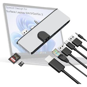 Surface Go/Go 2/Go 3 Docking Station, 4 in 2 Microsoft Surface Go 3 Accessories with 4K HDMI Port, Surface Go 3 Dock with USB3.0 + USB2.0, 3.5mm Earphone Jack, Portable Surface Go Monitor Hub