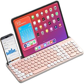 لوحة مفاتيح آلة كاتبة TISHLED لاسلكية 2.4 جيجا/بلوتوث 5.0 مع حامل هاتف لوحي وأغطية مفاتيح مستديرة جمالية صامتة مدمجة 105 مفتاح مع لوحة أرقام للأجهزة المتعددة، بطاريتان AAA، أبيض رمادي in Kuwait