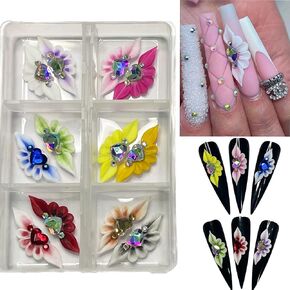 Set 24Pcs Long Poinettia-6P - Enhance Your Artistic Projects with Handmade 3D Acrylic Flower Nails Charm For Long Size XL, XXL,XXXL - HaFLoNa (Long Poinettia (6 Petals))