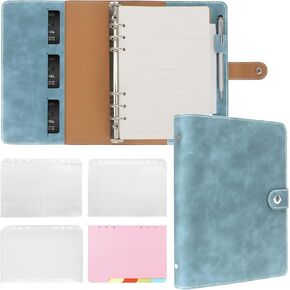 FYY Leather A5 Binder 6 Ring Binder Notebook - PU Leather Refillable Notebook with Binder Pockets, Dividers, Refill Paper, Brown Journal Notebook