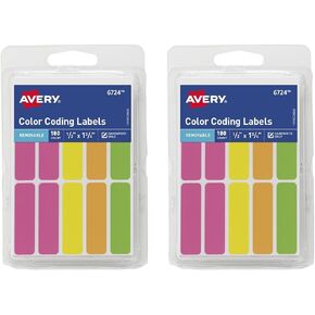 Avery Color-Coding Removable Labels, 1/2" x 1-3/4", Assorted Neon Colors, Non-Printable, 180 Blank Labels Total (6724)