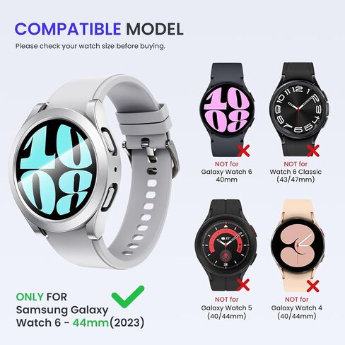 Goton Waterproof Case for Samsung Galaxy Watch 6 Screen Protector 44mm | Daily Water-resistant,No Fog,Touch-Responsive,Easy to install,1-Pack Hard PC Glass Cover in Kuwait