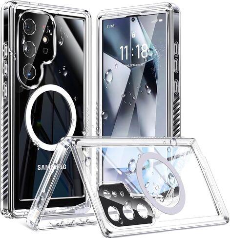 حافظة Humixx لهاتف Samsung Galaxy S24 Ultra مغناطيسية [حماية كاملة للجسم بزاوية 360 درجة] مقاومة للماء IP68 [مقاومة للصدمات بطول 15 قدمًا] عدسة مدمجة وفيلم شاشة، غطاء هاتف مقاوم للغبار 5G 6.8 بوصة - شفاف كريستالي in Kuwait