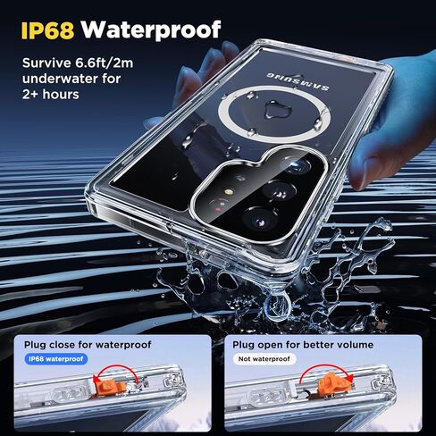 حافظة Humixx لهاتف Samsung Galaxy S24 Ultra مغناطيسية [حماية كاملة للجسم بزاوية 360 درجة] مقاومة للماء IP68 [مقاومة للصدمات بطول 15 قدمًا] عدسة مدمجة وفيلم شاشة، غطاء هاتف مقاوم للغبار 5G 6.8 بوصة - شفاف كريستالي in Kuwait