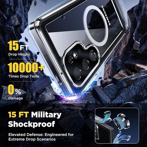 حافظة Humixx لهاتف Samsung Galaxy S24 Ultra مغناطيسية [حماية كاملة للجسم بزاوية 360 درجة] مقاومة للماء IP68 [مقاومة للصدمات بطول 15 قدمًا] عدسة مدمجة وفيلم شاشة، غطاء هاتف مقاوم للغبار 5G 6.8 بوصة - شفاف كريستالي in Kuwait