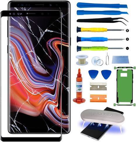 SKTJDL لهاتف Samsung Galaxy Note 9 استبدال الشاشة الزجاجية الأمامية للشاشة الخارجية بما في ذلك لاصق إطار مقاوم للماء، وغراء إصلاح ومجموعة أدوات المصباح (بدون محول رقمي، بدون شاشة LCD) N960U in Kuwait