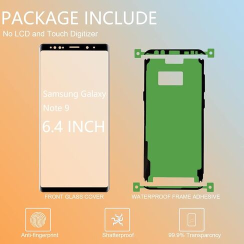 SKTJDL لهاتف Samsung Galaxy Note 9 استبدال الشاشة الزجاجية الأمامية للشاشة الخارجية بما في ذلك لاصق إطار مقاوم للماء، وغراء إصلاح ومجموعة أدوات المصباح (بدون محول رقمي، بدون شاشة LCD) N960U in Kuwait