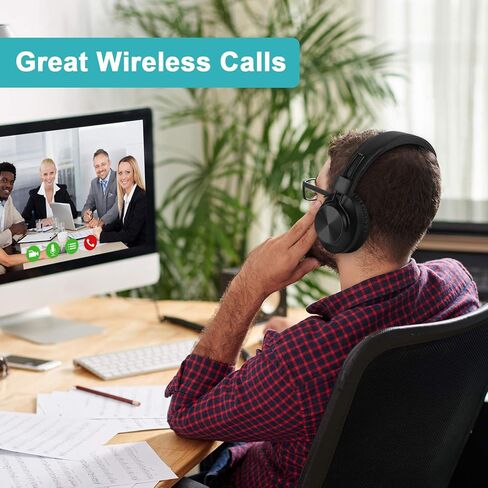 سماعات رأس لاسلكية Nia Bluetooth 5.0 فوق الأذن، بطارية 30 ساعة، راديو FM، مشغل MP3، Micro SD/TF مع مشغلات صوت عميق 40 مم، سماعة رأس مدمجة بميكروفون ممتاز، قابلة للطي، مريحة، القص in Kuwait