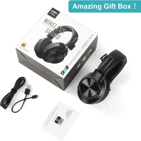 سماعات رأس لاسلكية Nia Bluetooth 5.0 فوق الأذن، بطارية 30 ساعة، راديو FM، مشغل MP3، Micro SD/TF مع مشغلات صوت عميق 40 مم، سماعة رأس مدمجة بميكروفون ممتاز، قابلة للطي، مريحة، القص in Kuwait