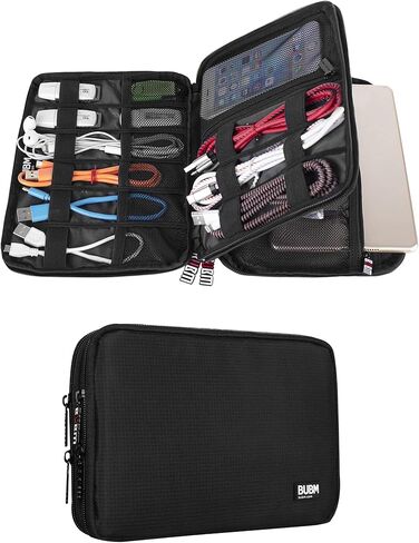 BUBM Double Layer Electronic Accessories Organizer, Travel Gadget Bag for Cables, USB Flash Drive, Plug and More, Perfect Size Fits for iPad Mini (Medium, Black) in Saudi Arabia