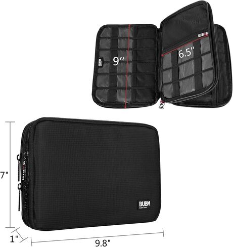 BUBM Double Layer Electronic Accessories Organizer, Travel Gadget Bag for Cables, USB Flash Drive, Plug and More, Perfect Size Fits for iPad Mini (Medium, Black) in Saudi Arabia