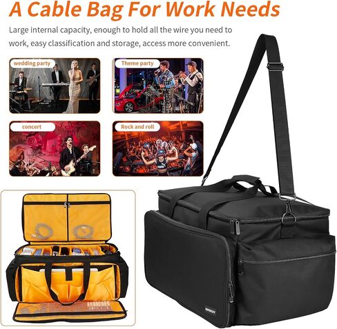 DJ Cable Bag Gig Band Bag, 600D Oxford With Detachable Dividers, Multiple Separate Bags, for Cords, DJ Gear, Sound Equipment, Musical Instrument and Accessories (24''x13''x12'') in Saudi Arabia