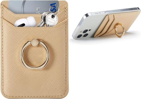 حامل بطاقة ائتمان Crymow لحافظة الهاتف، حافظة هاتف بمحفظة RFID لاصقة على معظم الهواتف الذكية، مرفق محفظة لاصقة لحافظة الهاتف مع حامل حلقة الإصبع لهاتف iPhone&Galaxy، جلد نباتي وردي in Kuwait