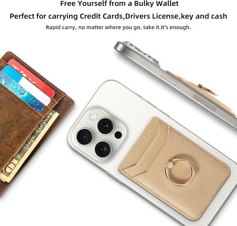 حامل بطاقة ائتمان Crymow لحافظة الهاتف، حافظة هاتف بمحفظة RFID لاصقة على معظم الهواتف الذكية، مرفق محفظة لاصقة لحافظة الهاتف مع حامل حلقة الإصبع لهاتف iPhone&Galaxy، جلد نباتي وردي in Kuwait