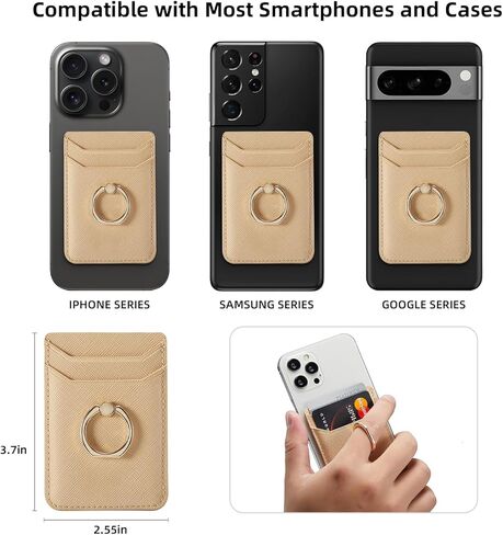 حامل بطاقة ائتمان Crymow لحافظة الهاتف، حافظة هاتف بمحفظة RFID لاصقة على معظم الهواتف الذكية، مرفق محفظة لاصقة لحافظة الهاتف مع حامل حلقة الإصبع لهاتف iPhone&Galaxy، جلد نباتي وردي in Kuwait