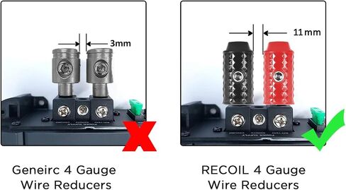 Recoil WI4P Amplifier Power Ground Wire Input Brass 4 Gauge to 4 Gauge with Red Black Silicon Covers, Marine-Grade Satin Chrome Finish, Pair in Saudi Arabia