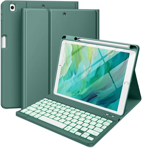 Hamile for iPad 9/8/7th Generation Case with Keyboard 10.2 Inch - Wireless | 7 Colors Backlit, Detachable Magnetic Folio Keyboard Cover, Pencil Holder, for iPad Pro 10.5-inch/Air 3rd Gen, Purple in Kuwait