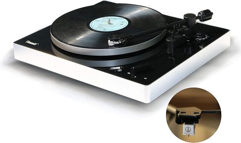 مشغل تسجيل فينيل قابل للدوران من Timmit مع جهاز إرسال بلوتوث وتسجيل USB إلى الكمبيوتر الشخصي، مضاد للتزلج، ناقل حركة الحزام، سرعتان، غطاء غبار من القماش، طبق من سبائك الألومنيوم - AT3600L (أسود) in Kuwait