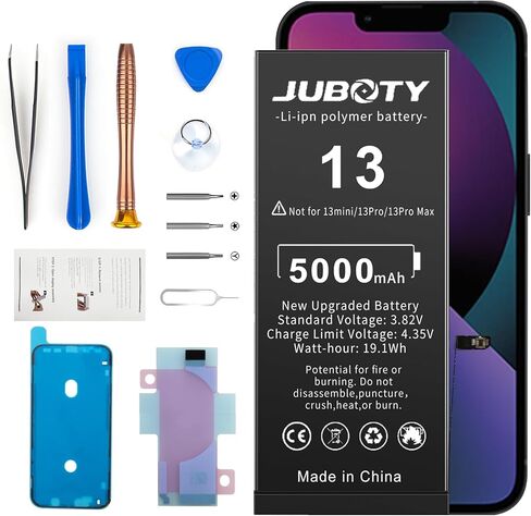 بطارية JUBOTY 5000 مللي أمبير في الساعة لهاتف iPhone 13، Li-ion 2023، بطارية بديلة مطورة جديدة ذات سعة عالية 0 دورة لهاتف iPhone 13 موديلات A2635 A2634 A2633 A2631 A2482 مع مجموعة أدوات إصلاح احترافية in Kuwait