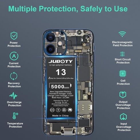 بطارية JUBOTY 5000 مللي أمبير في الساعة لهاتف iPhone 13، Li-ion 2023، بطارية بديلة مطورة جديدة ذات سعة عالية 0 دورة لهاتف iPhone 13 موديلات A2635 A2634 A2633 A2631 A2482 مع مجموعة أدوات إصلاح احترافية in Kuwait