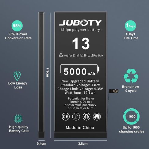 بطارية JUBOTY 5000 مللي أمبير في الساعة لهاتف iPhone 13، Li-ion 2023، بطارية بديلة مطورة جديدة ذات سعة عالية 0 دورة لهاتف iPhone 13 موديلات A2635 A2634 A2633 A2631 A2482 مع مجموعة أدوات إصلاح احترافية in Kuwait