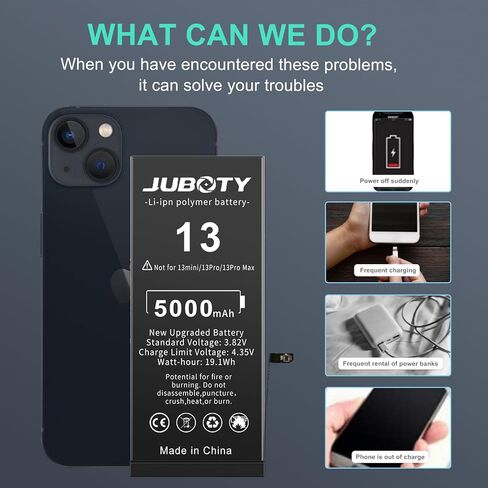 بطارية JUBOTY 5000 مللي أمبير في الساعة لهاتف iPhone 13، Li-ion 2023، بطارية بديلة مطورة جديدة ذات سعة عالية 0 دورة لهاتف iPhone 13 موديلات A2635 A2634 A2633 A2631 A2482 مع مجموعة أدوات إصلاح احترافية in Kuwait