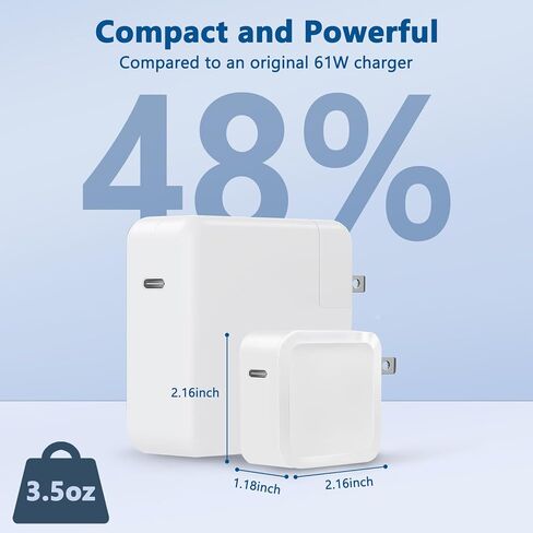 شاحن USB C بقدرة 65 وات، شاحن سفر سريع GaN مدمج وقابل للطي لأجهزة MacBook Pro وMacBook Air وSamsung Galaxy وi Pad Pro وجميع أجهزة USB C، يتضمن كابل USB C إلى C بطول 5.9 قدم in Kuwait