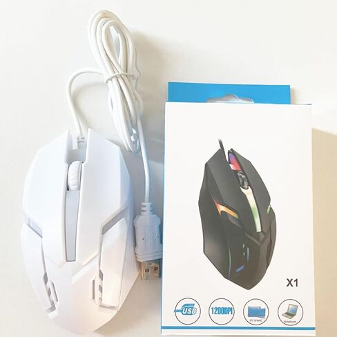 ماوس كمبيوتر LAXMR USB سلكي مع ماوس سلكي بإضاءة خلفية ملونة وتصميم عصري وحديث (أبيض). in Kuwait