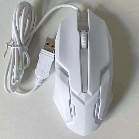 ماوس كمبيوتر LAXMR USB سلكي مع ماوس سلكي بإضاءة خلفية ملونة وتصميم عصري وحديث (أبيض). in Kuwait