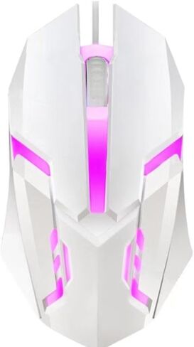 ماوس كمبيوتر LAXMR USB سلكي مع ماوس سلكي بإضاءة خلفية ملونة وتصميم عصري وحديث (أبيض). in Kuwait