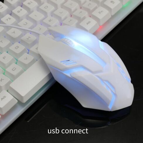 ماوس كمبيوتر LAXMR USB سلكي مع ماوس سلكي بإضاءة خلفية ملونة وتصميم عصري وحديث (أبيض). in Kuwait