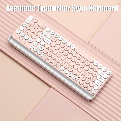 لوحة مفاتيح آلة كاتبة TISHLED لاسلكية 2.4 جيجا/بلوتوث 5.0 مع حامل هاتف لوحي وأغطية مفاتيح مستديرة جمالية صامتة مدمجة 105 مفتاح مع لوحة أرقام للأجهزة المتعددة، بطاريتان AAA، أبيض رمادي in Kuwait