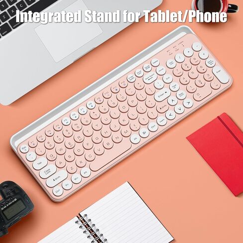لوحة مفاتيح آلة كاتبة TISHLED لاسلكية 2.4 جيجا/بلوتوث 5.0 مع حامل هاتف لوحي وأغطية مفاتيح مستديرة جمالية صامتة مدمجة 105 مفتاح مع لوحة أرقام للأجهزة المتعددة، بطاريتان AAA، أبيض رمادي in Kuwait