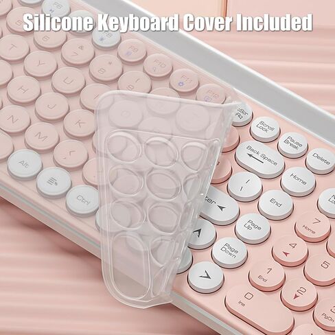 لوحة مفاتيح آلة كاتبة TISHLED لاسلكية 2.4 جيجا/بلوتوث 5.0 مع حامل هاتف لوحي وأغطية مفاتيح مستديرة جمالية صامتة مدمجة 105 مفتاح مع لوحة أرقام للأجهزة المتعددة، بطاريتان AAA، أبيض رمادي in Kuwait