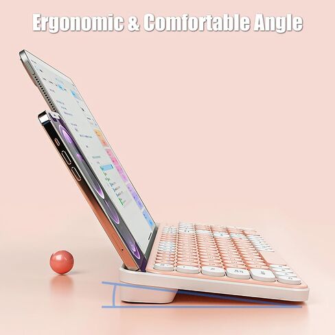 لوحة مفاتيح آلة كاتبة TISHLED لاسلكية 2.4 جيجا/بلوتوث 5.0 مع حامل هاتف لوحي وأغطية مفاتيح مستديرة جمالية صامتة مدمجة 105 مفتاح مع لوحة أرقام للأجهزة المتعددة، بطاريتان AAA، أبيض رمادي in Kuwait