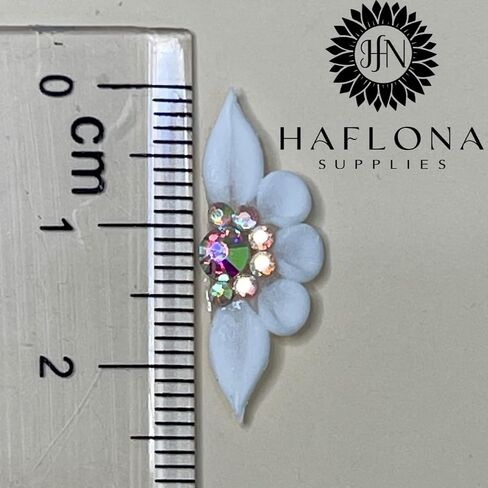Set 8Pcs 3D Flowers Nails Charms With Rhinestone Gems Handmade by Acrylic Powder Design For Long Nail L,XL,XXL Flower Nail Art Floral Salon Decor Women Girls (White 7 Rhinestones-8PCs) in Saudi Arabia