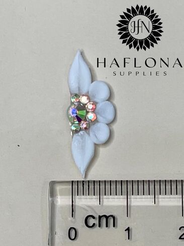 Set 8Pcs 3D Flowers Nails Charms With Rhinestone Gems Handmade by Acrylic Powder Design For Long Nail L,XL,XXL Flower Nail Art Floral Salon Decor Women Girls (White 7 Rhinestones-8PCs) in Saudi Arabia
