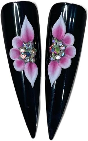 Set 8Pcs 3D Flowers Nails Charms With Rhinestone Gems Handmade by Acrylic Powder Design For Long Nail L,XL,XXL Flower Nail Art Floral Salon Decor Women Girls (White 7 Rhinestones-8PCs) in Saudi Arabia