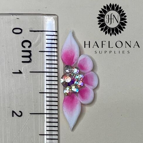 Set 8Pcs 3D Flowers Nails Charms With Rhinestone Gems Handmade by Acrylic Powder Design For Long Nail L,XL,XXL Flower Nail Art Floral Salon Decor Women Girls (White 7 Rhinestones-8PCs) in Saudi Arabia