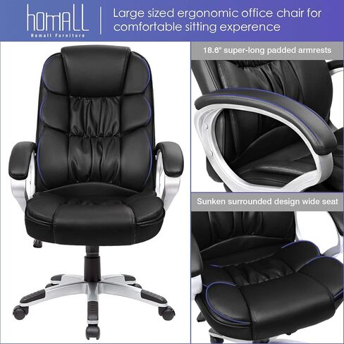 Homall Office Chair High Back Computer Desk Chair, PU Leather Adjustable Height Modern Executive Swivel Task Chair with Padded Armrests and Lumbar Support (Black) in Saudi Arabia