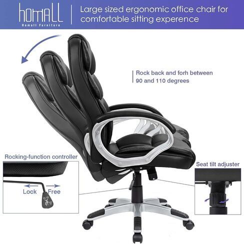 Homall Office Chair High Back Computer Desk Chair, PU Leather Adjustable Height Modern Executive Swivel Task Chair with Padded Armrests and Lumbar Support (Black) in Saudi Arabia
