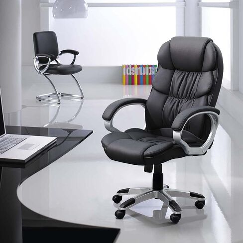 Homall Office Chair High Back Computer Desk Chair, PU Leather Adjustable Height Modern Executive Swivel Task Chair with Padded Armrests and Lumbar Support (Black) in Saudi Arabia