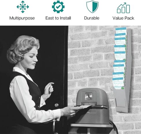 Flexzion Time Card Holder Wall Mount Expandable Time Clock Rack Single Row 20 Slot Rack Card Holder for 7 x 4.6-Inch Timesheets for Attendance Payroll Employee Assignment in Out Timecard Rack, Gray in Saudi Arabia