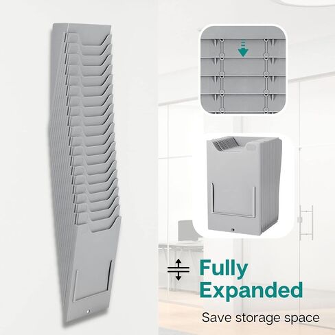 Flexzion Time Card Holder Wall Mount Expandable Time Clock Rack Single Row 20 Slot Rack Card Holder for 7 x 4.6-Inch Timesheets for Attendance Payroll Employee Assignment in Out Timecard Rack, Gray in Saudi Arabia