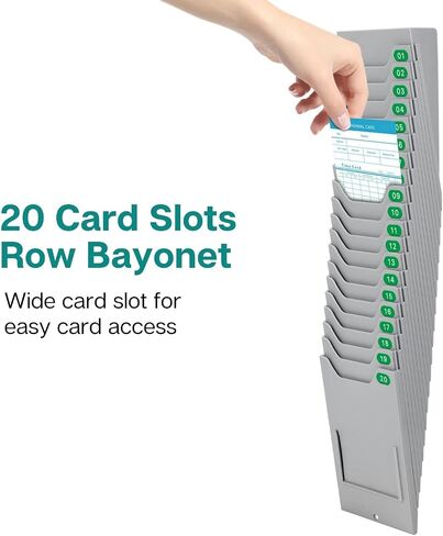 Flexzion Time Card Holder Wall Mount Expandable Time Clock Rack Single Row 20 Slot Rack Card Holder for 7 x 4.6-Inch Timesheets for Attendance Payroll Employee Assignment in Out Timecard Rack, Gray in Saudi Arabia