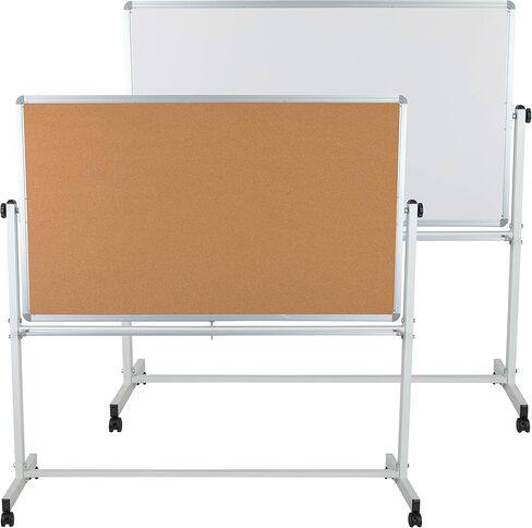 سلسلة Flash Furniture HERCULES مقاس 62.5 بوصة عرض × 62.25 بوصة ارتفاع لوحة إعلانات من الفلين المحمول قابلة للعكس ولوحة بيضاء مع صينية القلم in Saudi Arabia